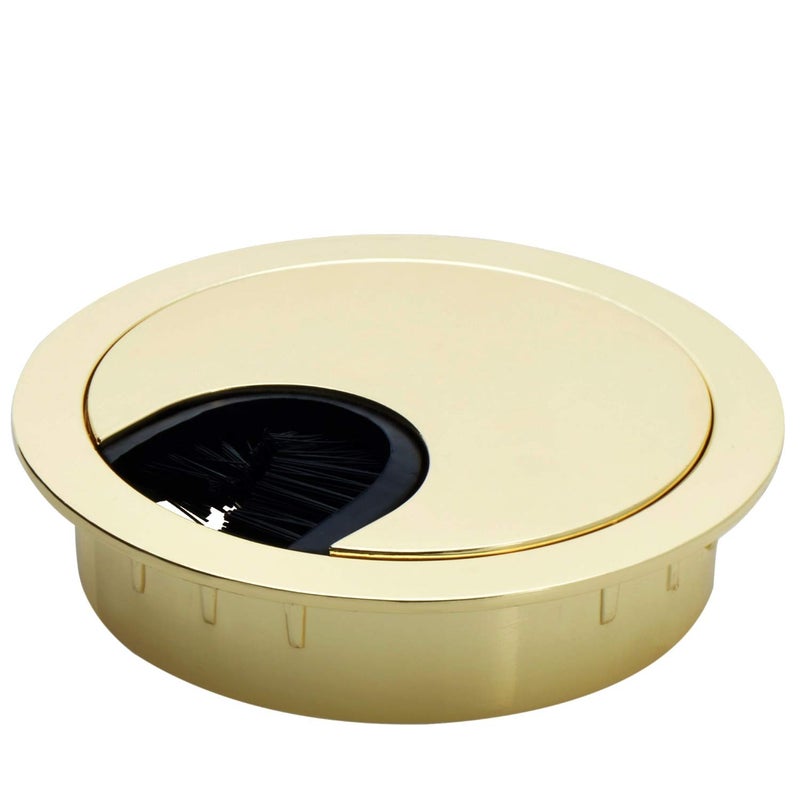 Desunia Polished Brass Metal Cable Grommet | 2 Piece "Lock in" Feature with "Brush" Opening for Management of Office & Computer Desk Wires | 60mm (2 3/8") Hole Opening | 1 Pack - Image 1